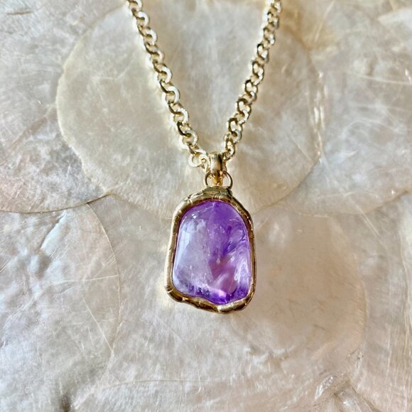 3 For $25! Gold Tone Chain  w Purple Stone Necklace - Picture 5 of 6